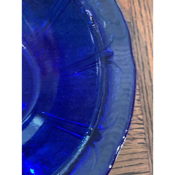 Vtg Jeannette Glass Cobalt Blue Glass Bowl Embossed Floral Leaf Design - Picture 5 of 8